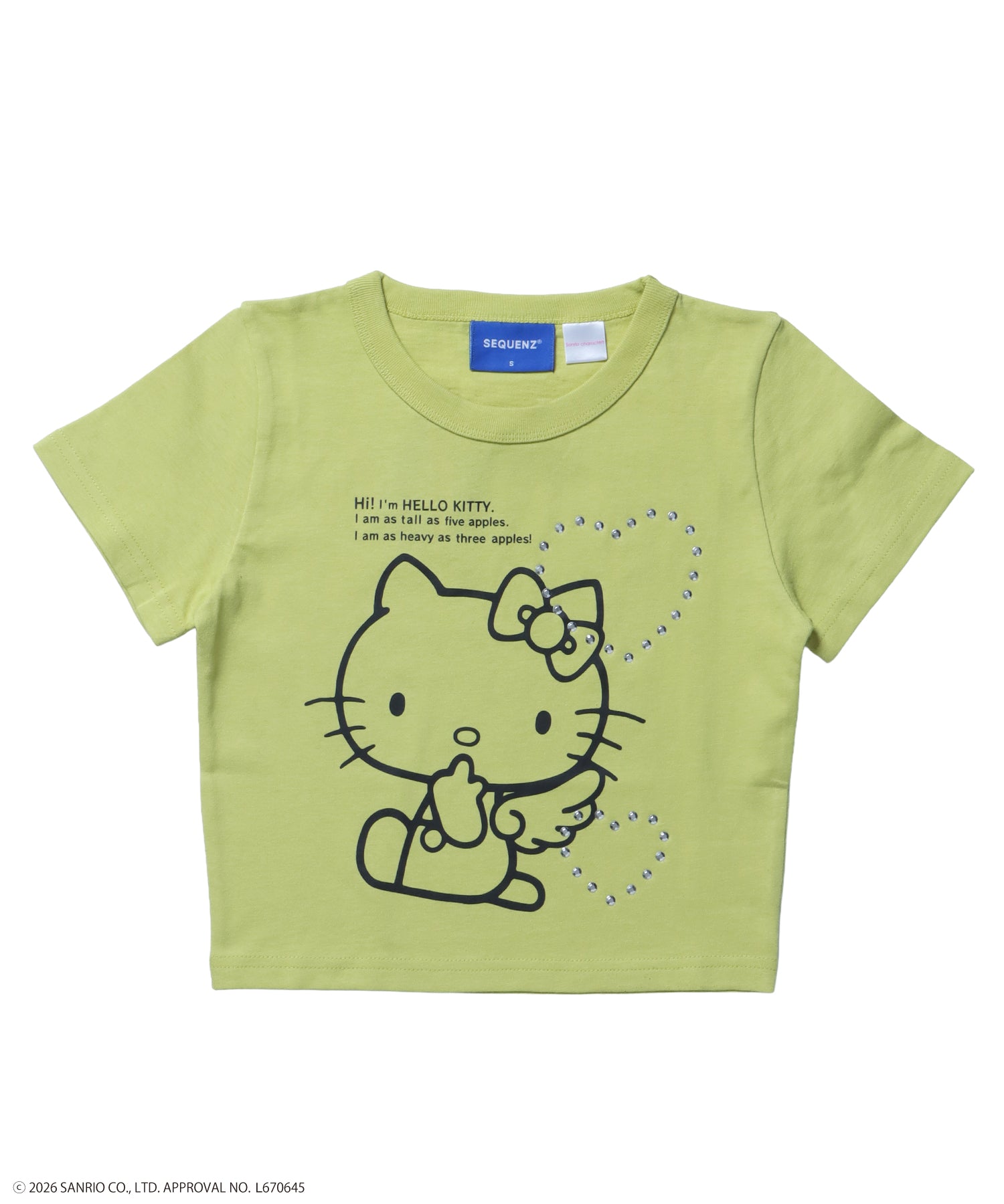 HK LOVE SEQUENZ TEE / ハローキティ キティちゃん 半袖 クルーネック プリント ワンポイント ラインストーン イエロー