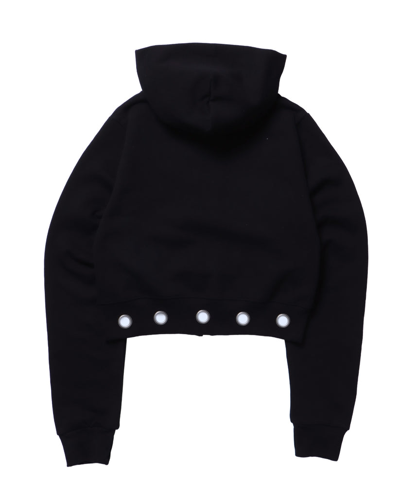 sqnz eyelet fit zip pk / レディース ジップパーカー フーディ ハトメ スタッズ ダフルジップ 裏起毛≪SET UP着用可能≫ ブラック