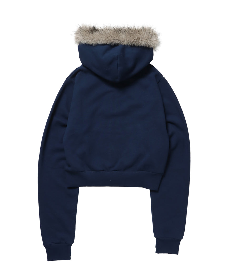 【sqnz(エスキュンズ)】sqnz fur zip pk / レディース ファー ジップパーカー 裏起毛 短丈 スタッズ ダブルジップ