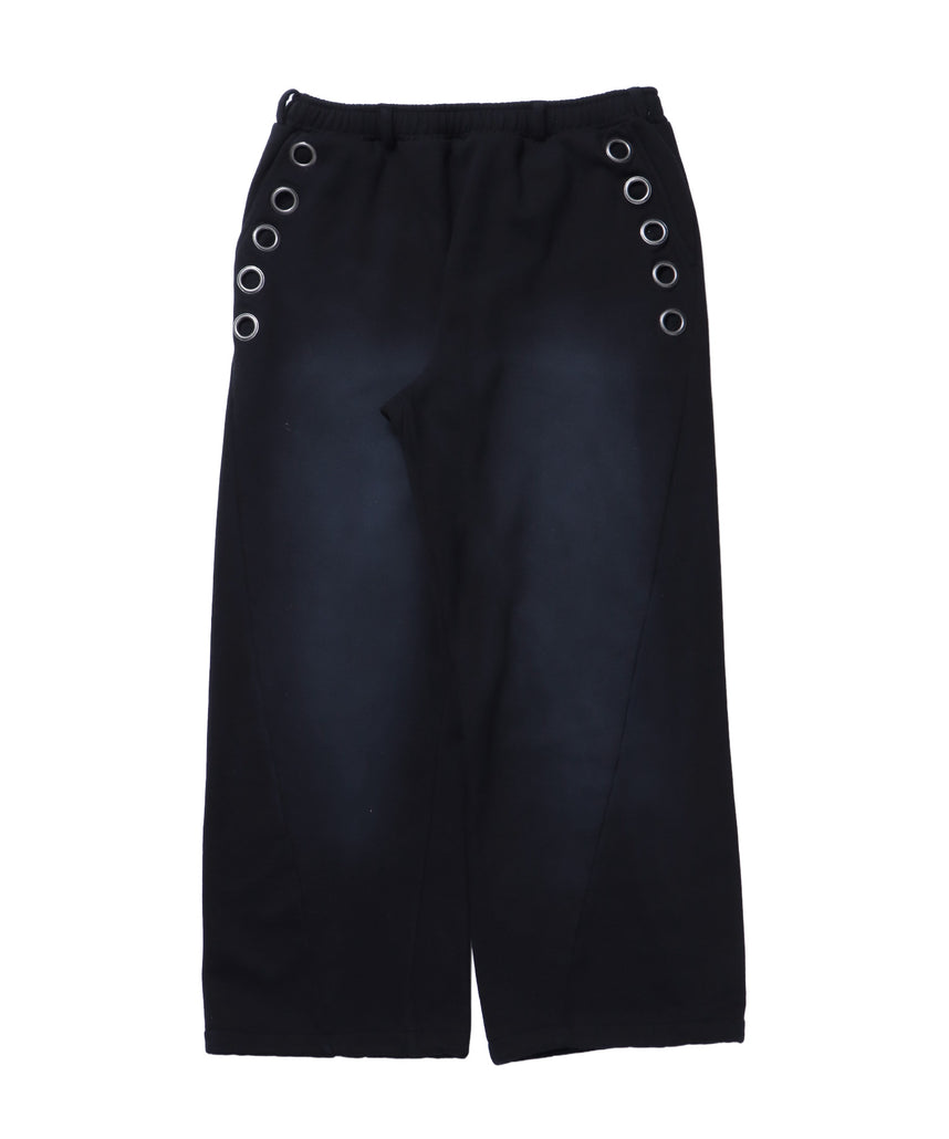 sqnz fade sweat pants / スウェット パンツ 加工 ハトメ スタッズ 裏起毛≪SET UP着用可能≫ ブラック