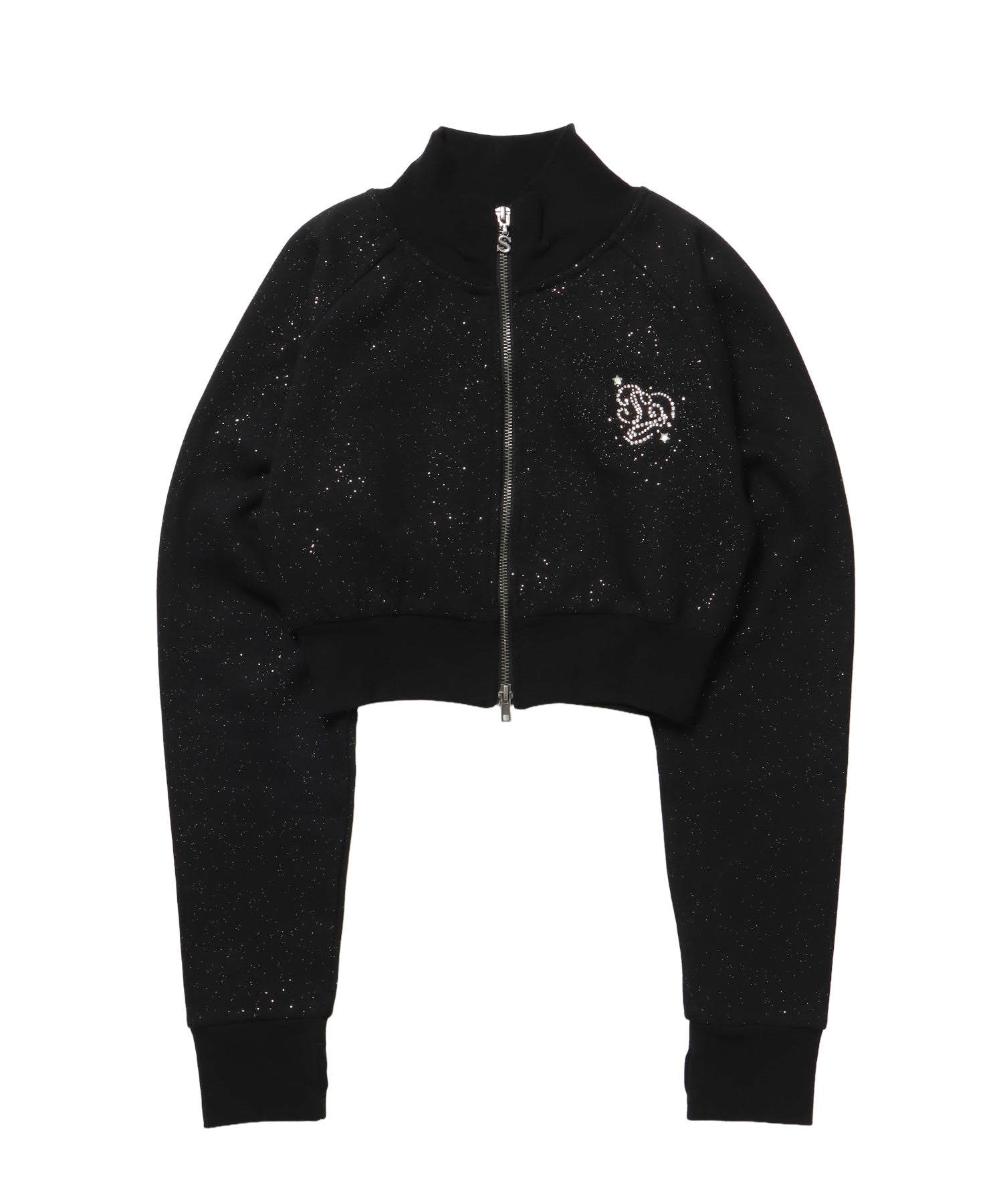 sqnz glitter zip top / グリッター ダブルジップ ジップスウェット 裏起毛 ラインストーン 【セットアップ着用可能】 ブラック
