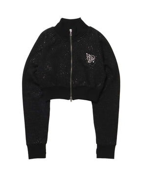 sqnz glitter zip top / グリッター ダブルジップ ジップスウェット 裏起毛 ラインストーン 【セットアップ着用可能】 ブラック