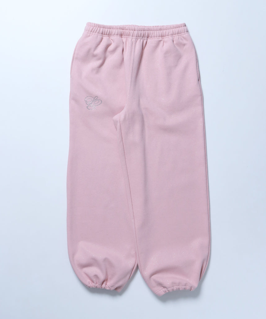 SQNZ GLITTER SWEAT PANTS / グリッター ラインストーン スウェットパンツ ドローコード 裏起毛 【セットアップ着用可】 ライトピンク