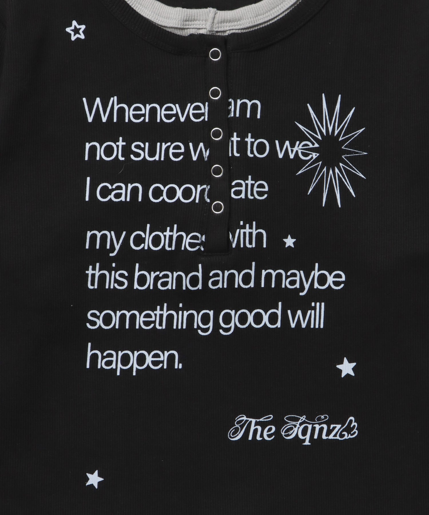 sqnz fake layered henley star l/s tee / 長袖 プリント ヘンリー フェイクレイヤード ツートーン ブラック