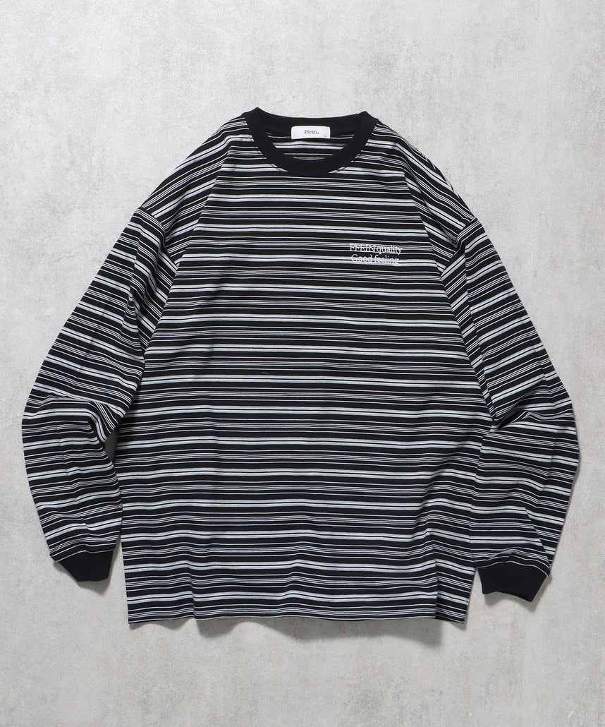 ロゴ刺繍マルチボーダーロングスリーブTシャツ ブラック