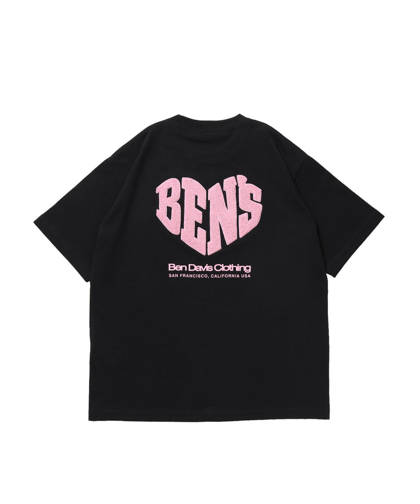 HEART CHENILLE 3 TEE / Tシャツ 半袖 クルーネック 刺繍 ワンポイント ユニセックス オーバーサイズ サガラ ブラック
