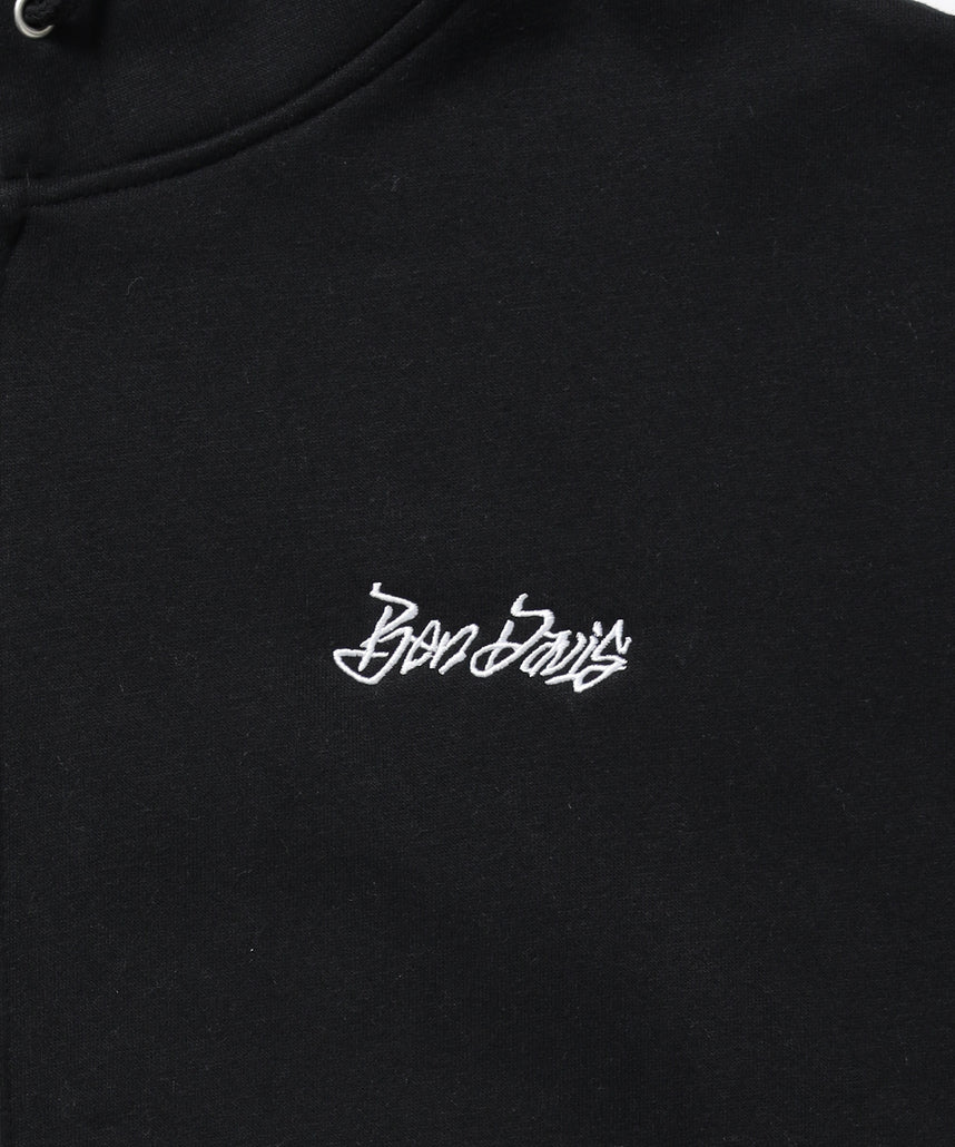 TAGGING ZIP HOODIE / ジップパーカー フード タグ 刺繍 裏起毛 ユニセックス ブラック