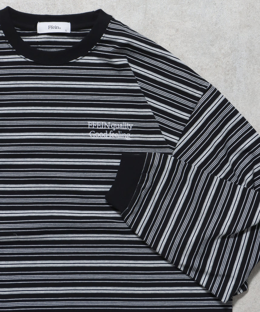 ロゴ刺繍マルチボーダーロングスリーブTシャツ ブラック