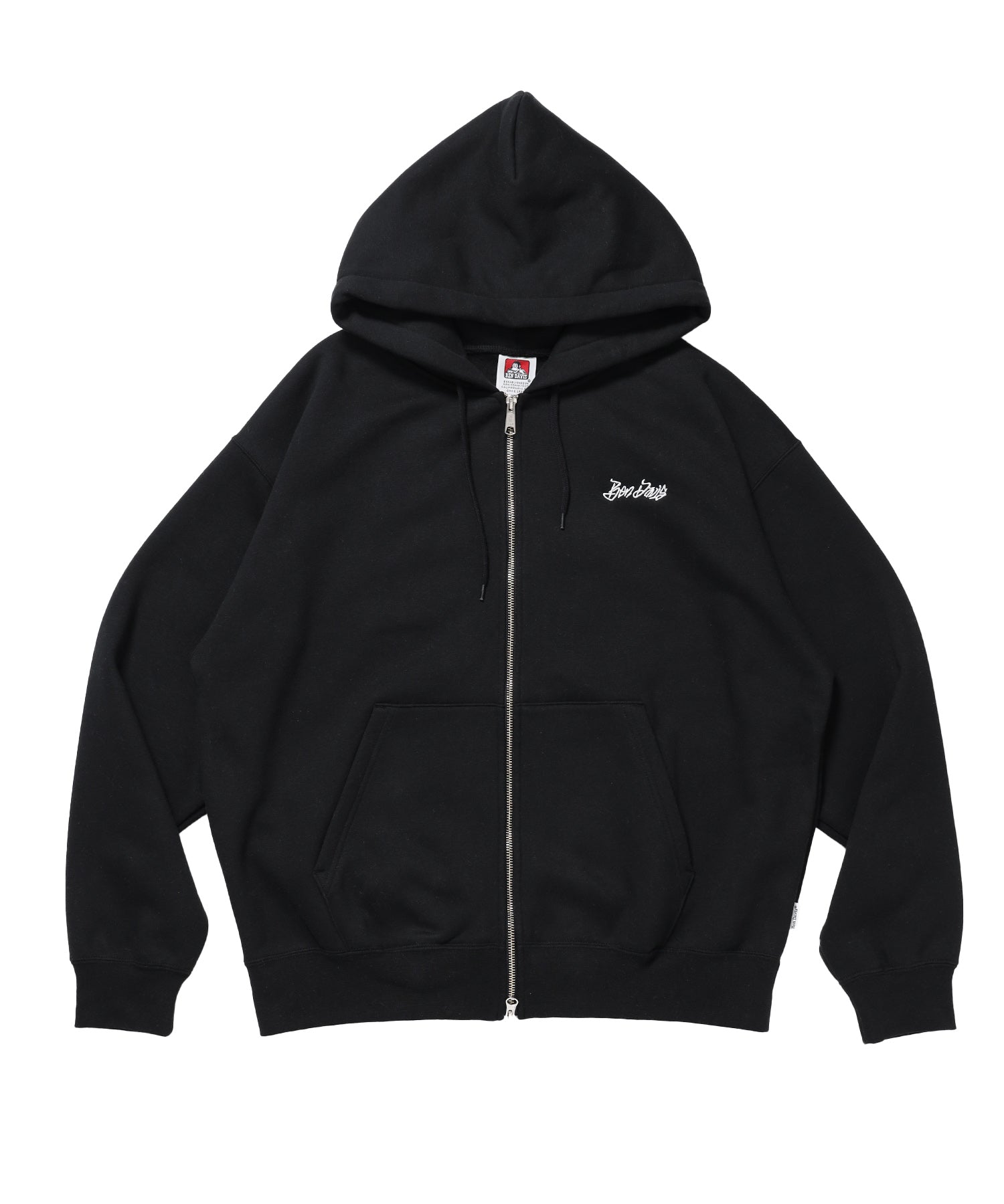 TAGGING ZIP HOODIE / ジップパーカー フード タグ 刺繍 裏起毛 ユニセックス ブラック