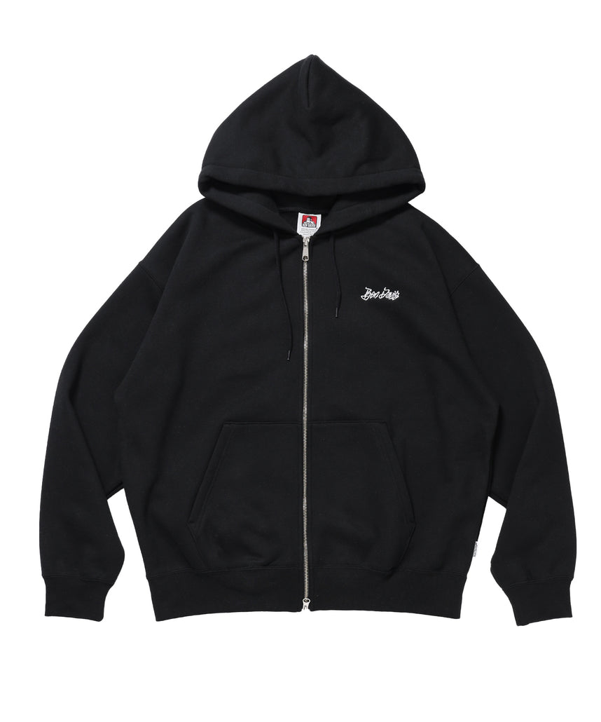 TAGGING ZIP HOODIE / ジップパーカー フード タグ 刺繍 裏起毛 ユニセックス ブラック