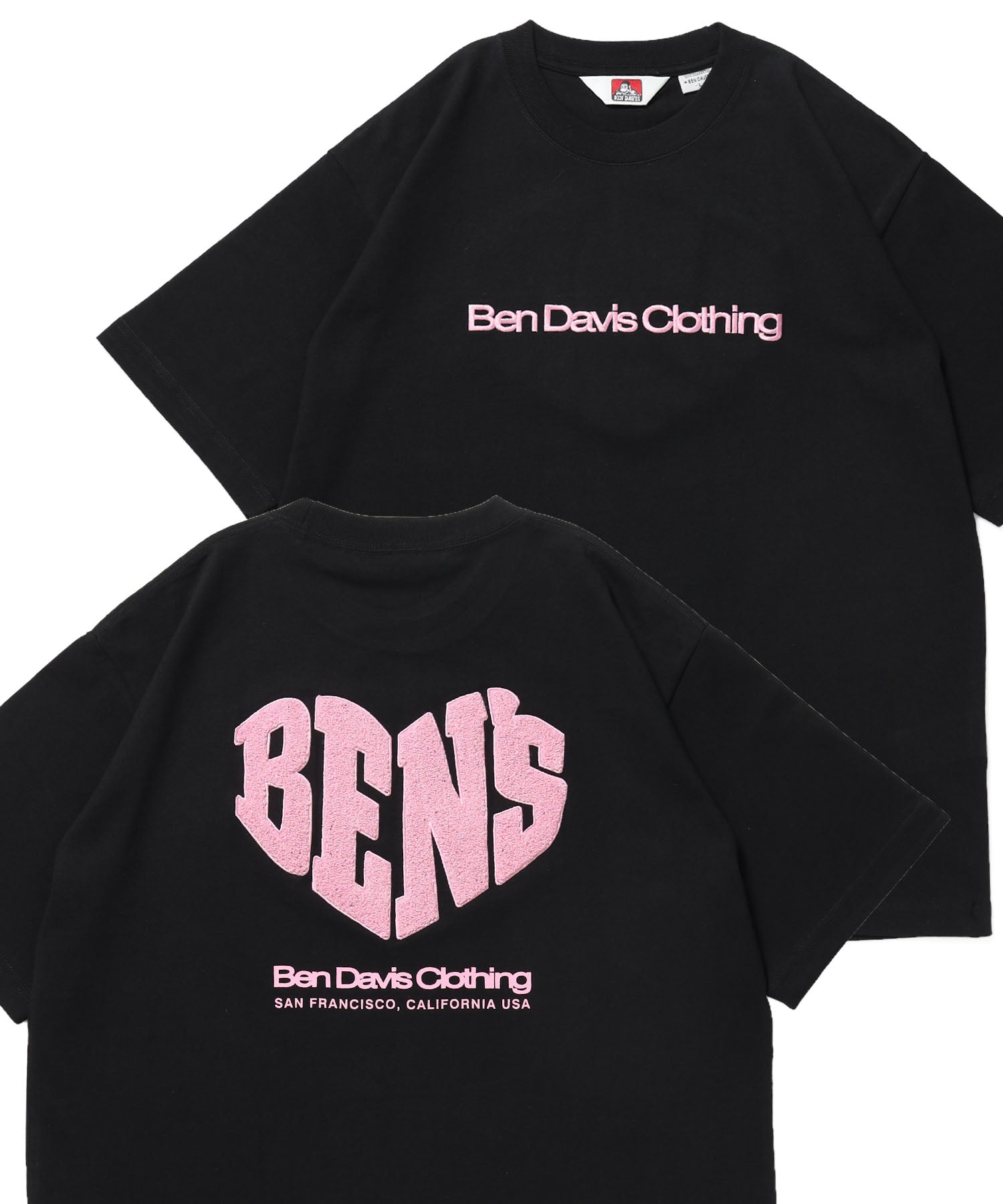 HEART CHENILLE 3 TEE / Tシャツ 半袖 クルーネック 刺繍 ワンポイント ユニセックス オーバーサイズ サガラ ブラック