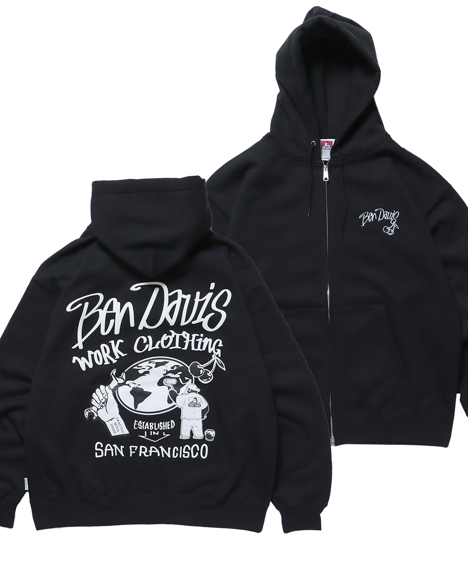 WALL TAGGING ZIP HOODIE / フーディ スウェット ジップパーカー ワイドシルエット ブラック