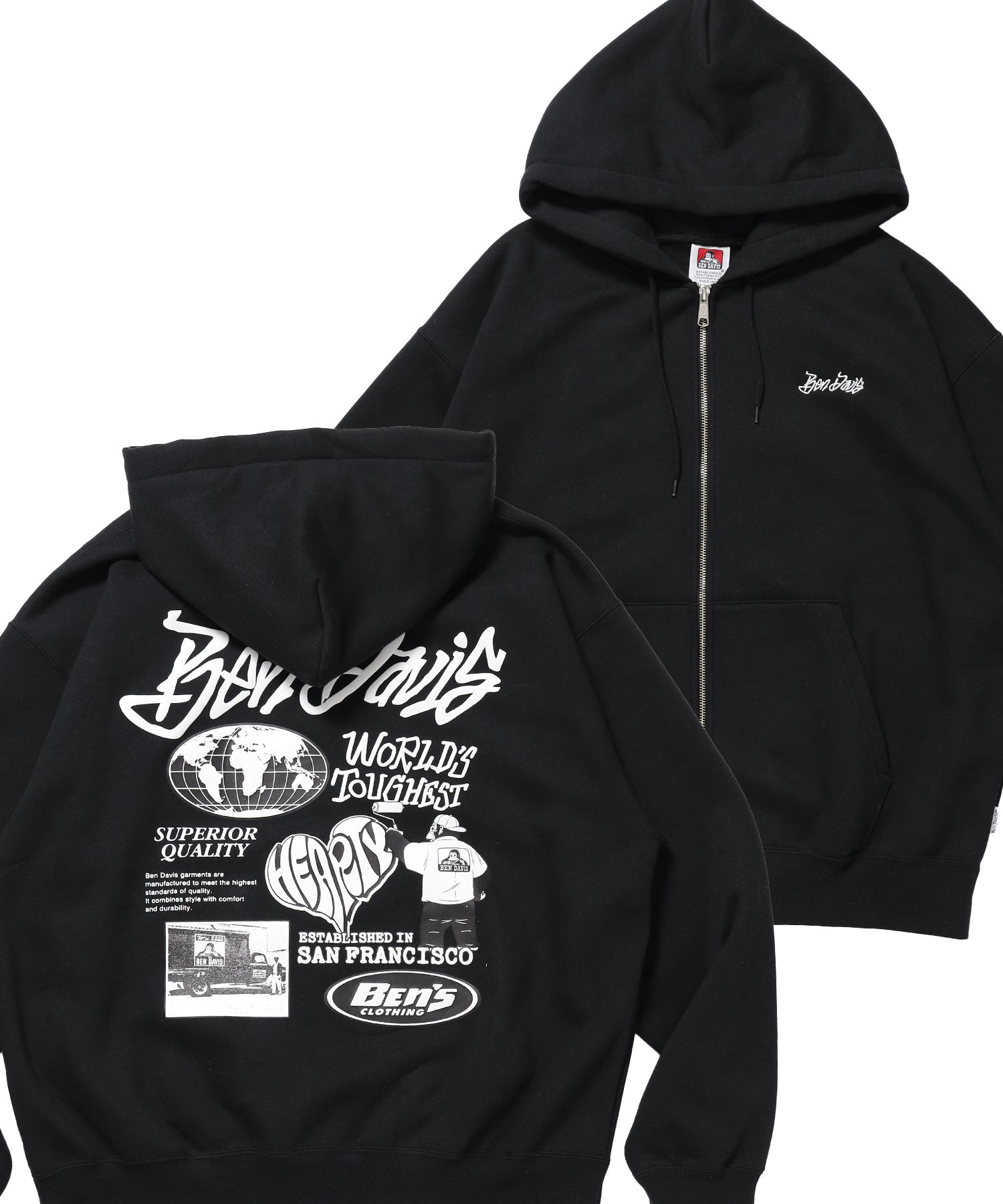 TAGGING ZIP HOODIE / ジップパーカー フード タグ 刺繍 裏起毛 ユニセックス ブラック