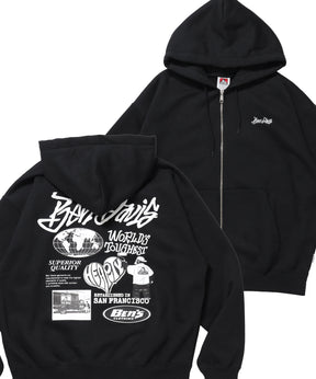 TAGGING ZIP HOODIE / ジップパーカー フード タグ 刺繍 裏起毛 ユニセックス ブラック