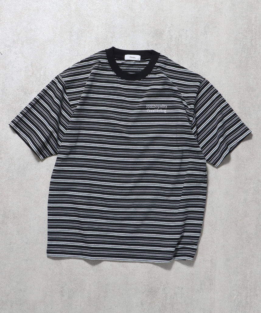 ロゴ刺繍マルチボーダー半袖Tシャツ ブラック