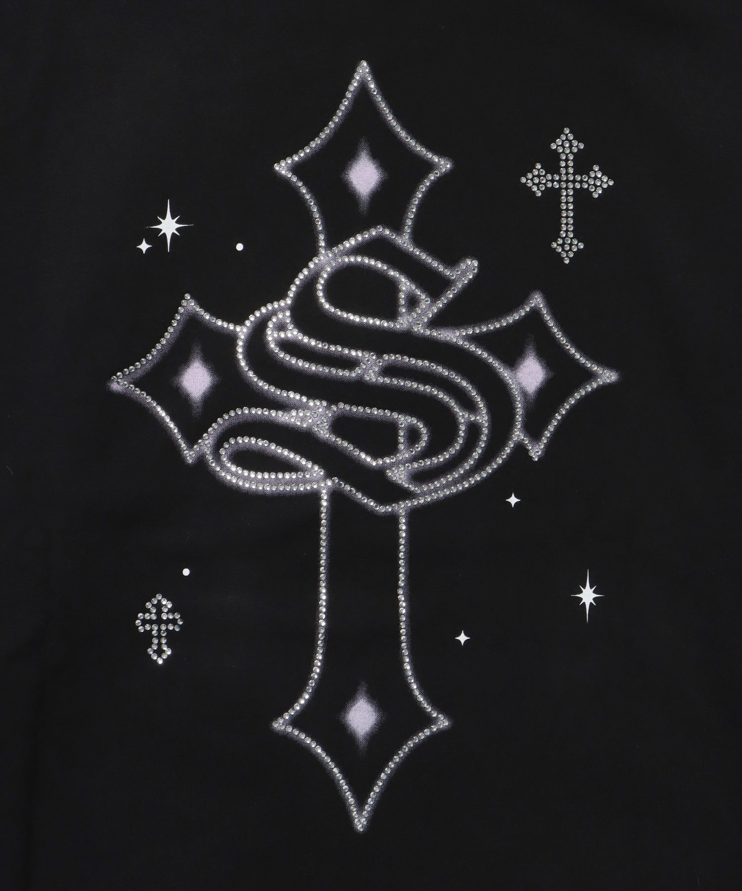 CROSS RHINE STONE ZIP P/K / パーカー ジップパーカー ラインストーン クロスデザイン 裏起毛 ダブルジップ 短丈 【セットアップ】 ブラック