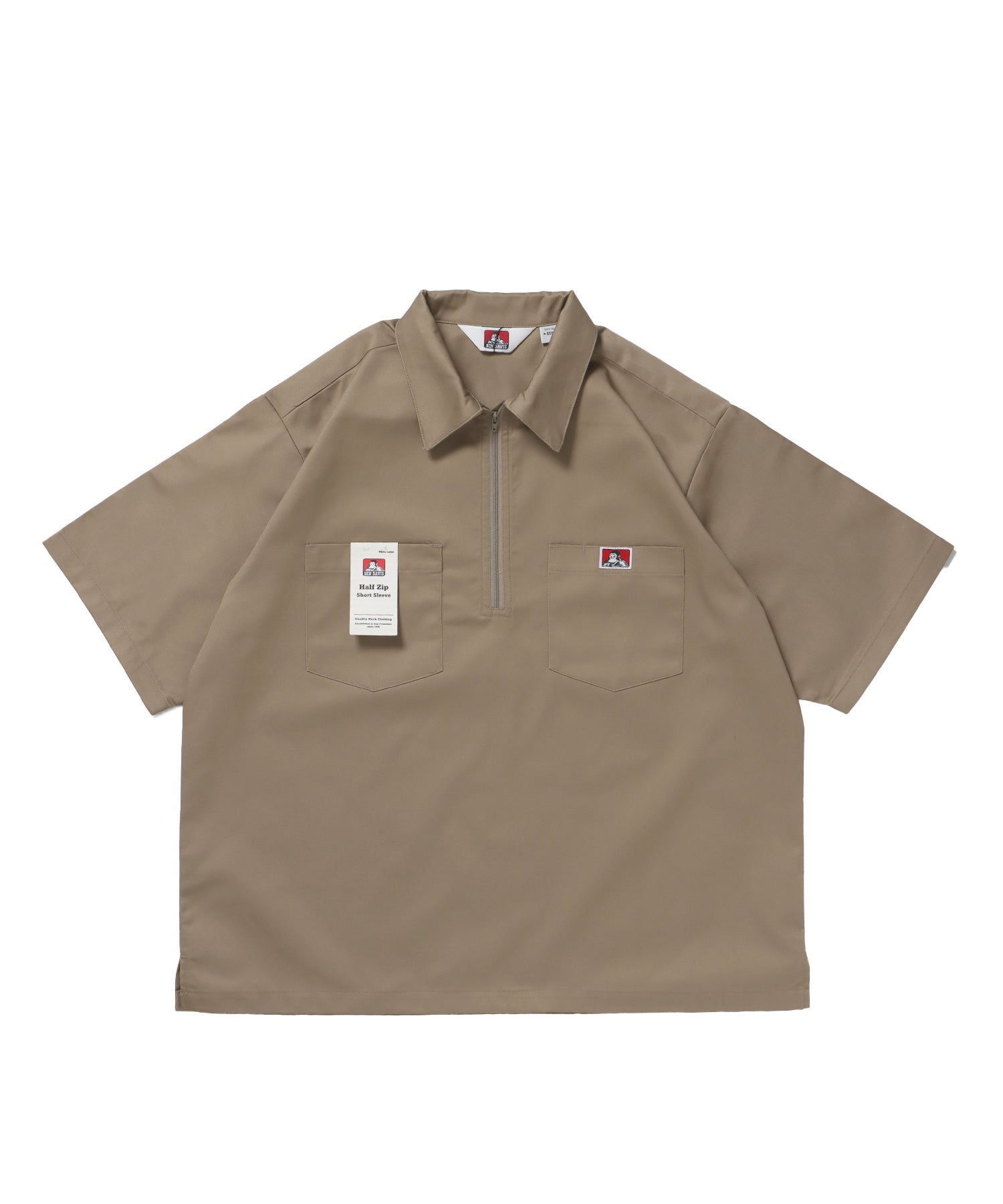 1/2ZIP S/S SHIRT / ハーフジップ シャツ 半袖 クルーネック ワンポイント ピス ワンポイント 【セットアップ着用可能】 ベージュ