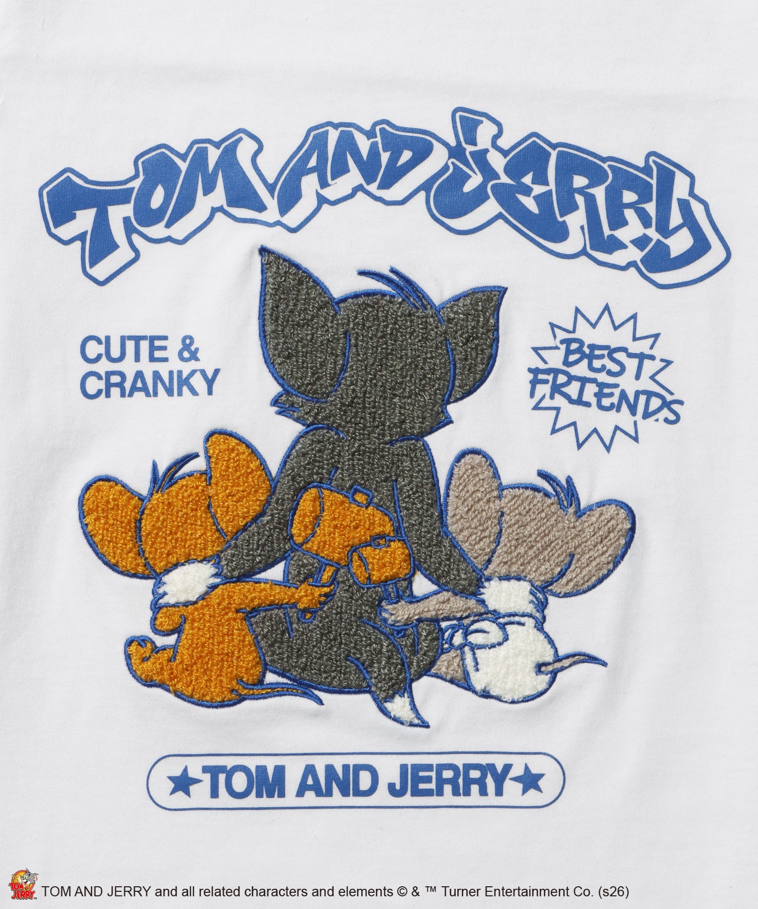 TJ BEST FRIENDS! EMB. TEE / トムとジェリー Tシャツ 半袖 クルーネック 刺繍 オーバーサイズ ホワイト