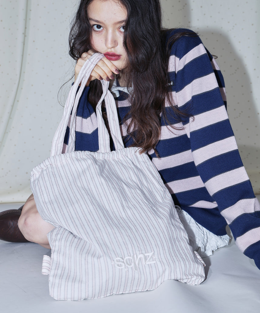 sqnz dairy 2way knapsack / ナップサック バック 2WAY ブランドロゴ チェック ストライプ ライトピンク