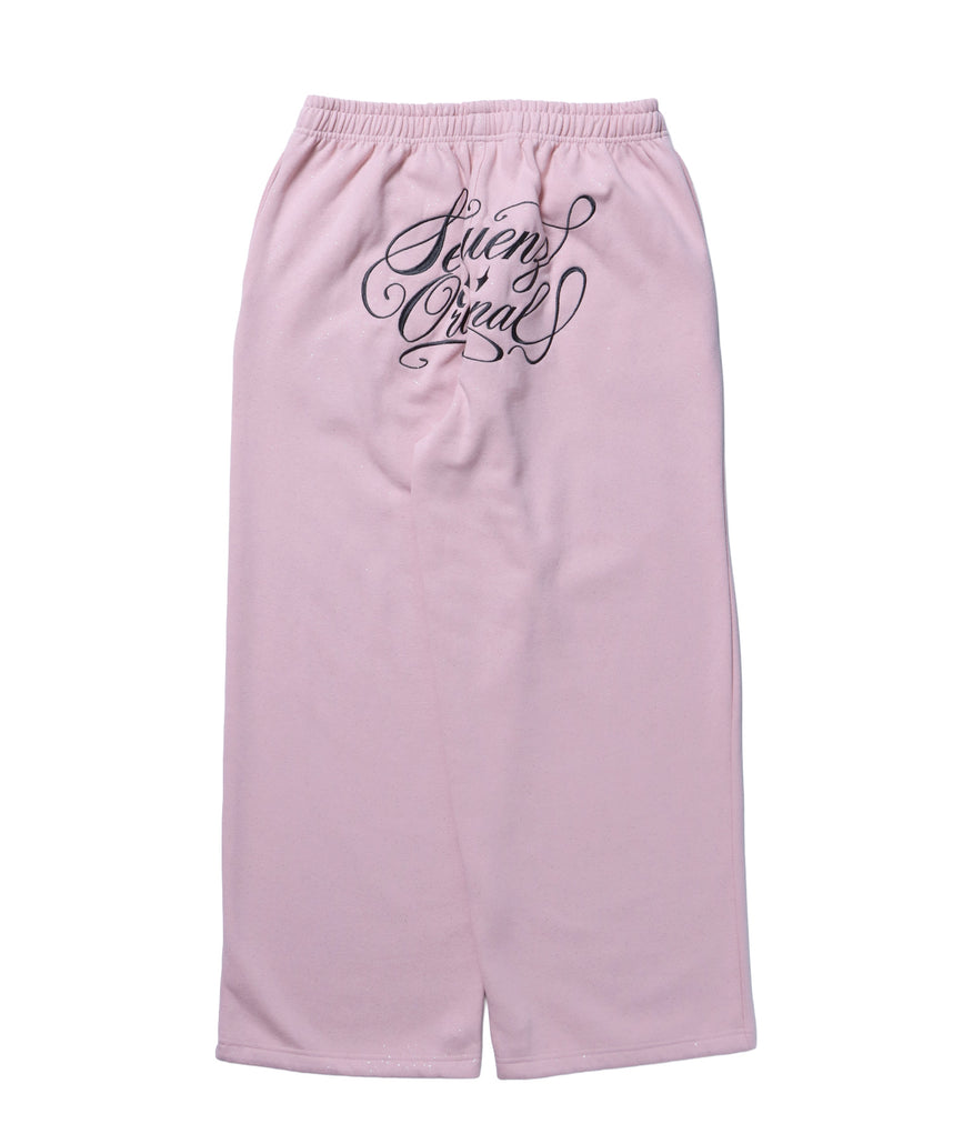 SQNZ GLITTER SWEAT PANTS / グリッター ラインストーン スウェットパンツ ドローコード 裏起毛 【セットアップ着用可】 ライトピンク