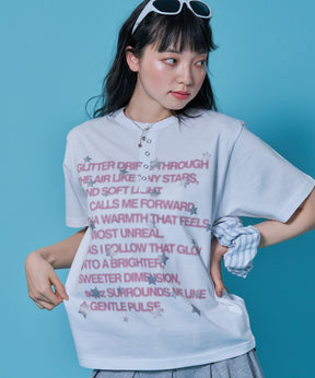 ≪予約商品≫sqnz silver star henlry tee / 半袖 ヘンリーネック Tシャツ シルバープリント 短丈 ホワイト