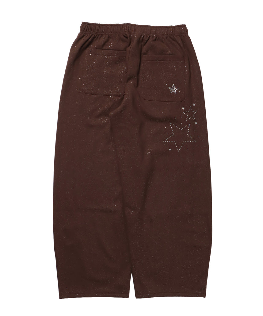 sqnz glitter sweat pants / グリッター スウェットパンツ ラインストーン ドローストリング ポケット 裏起毛 【セットアップ着用可能】 モカ
