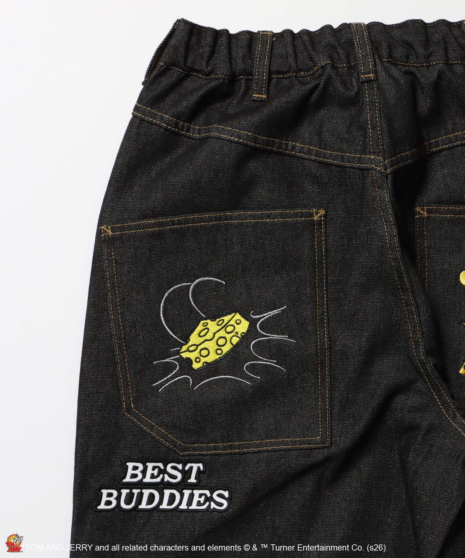 TJ JERRY AND TUFFY LOOSE DENIM / トムとジェリー デニム ワイド パンツ ボトムス 刺繍 加工 リジッド ワッペン ブラック系その他