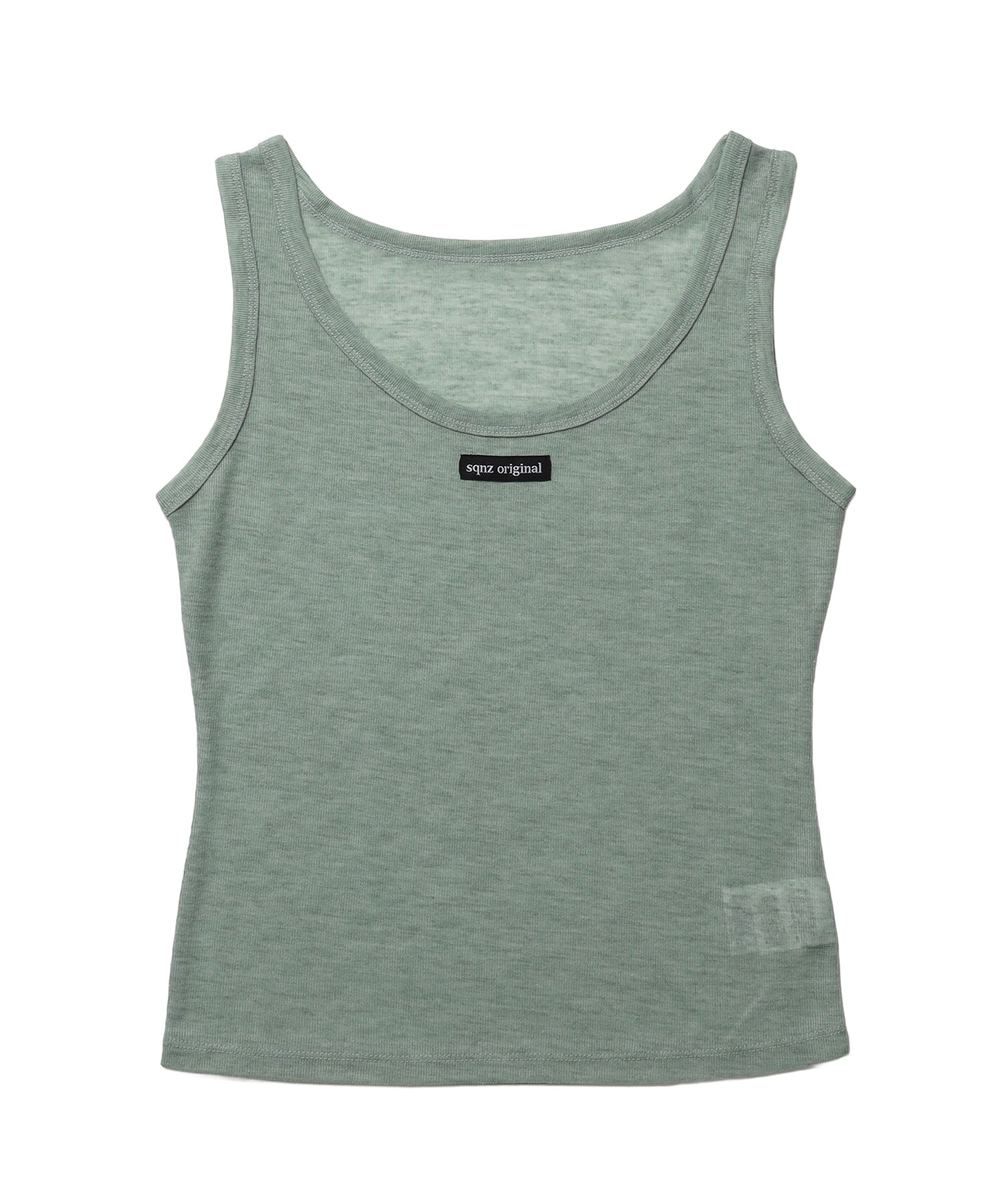 sqnz sheer layered tank / レディース シアー レイヤード ピスネーム メタルプレート タンクトップ クルーネック グリーン