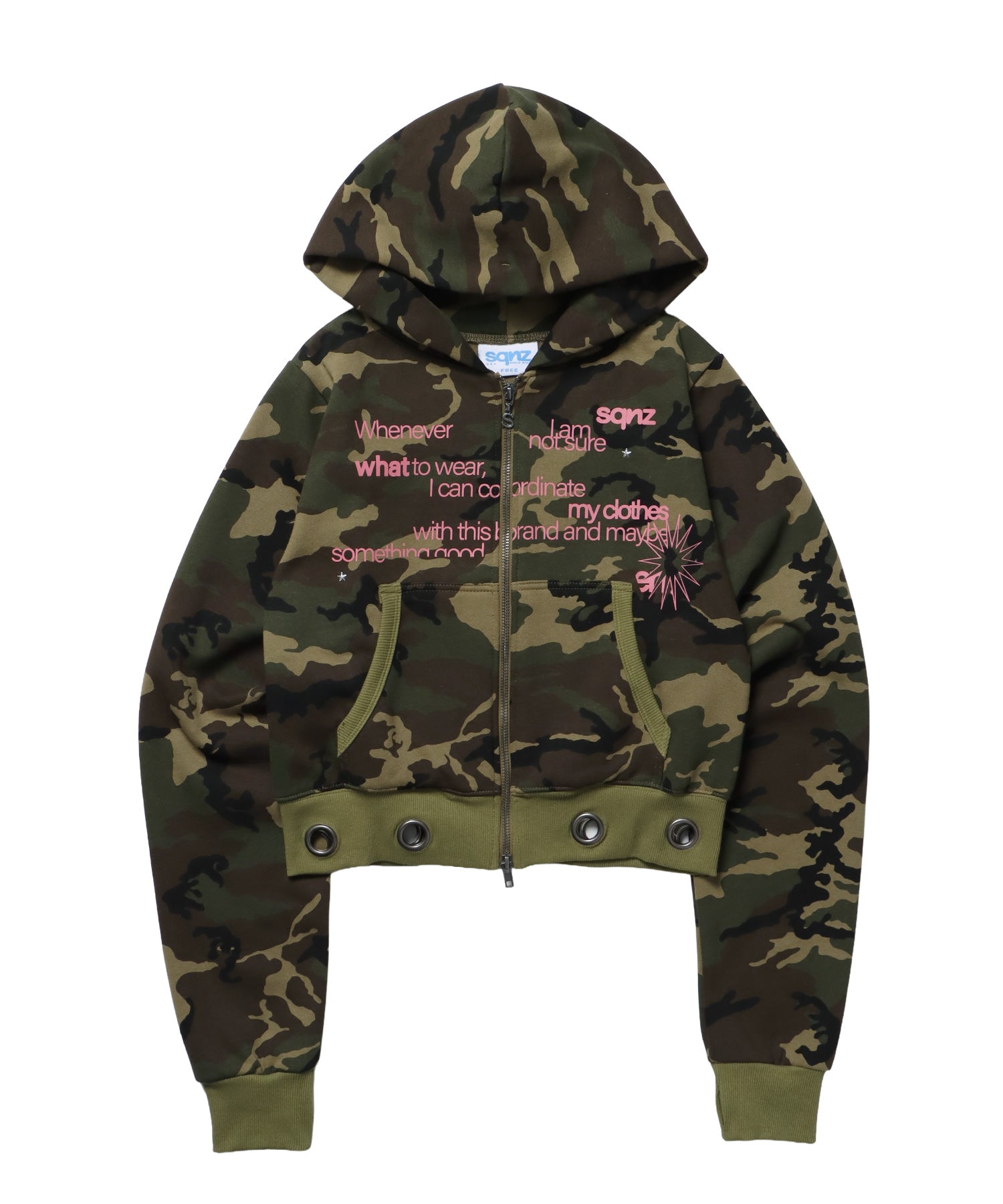 sqnz eyelet fit zip pk / レディース ジップパーカー フーディ ハトメ スタッズ ダフルジップ 裏起毛 ≪SET UP着用可能≫ 柄80