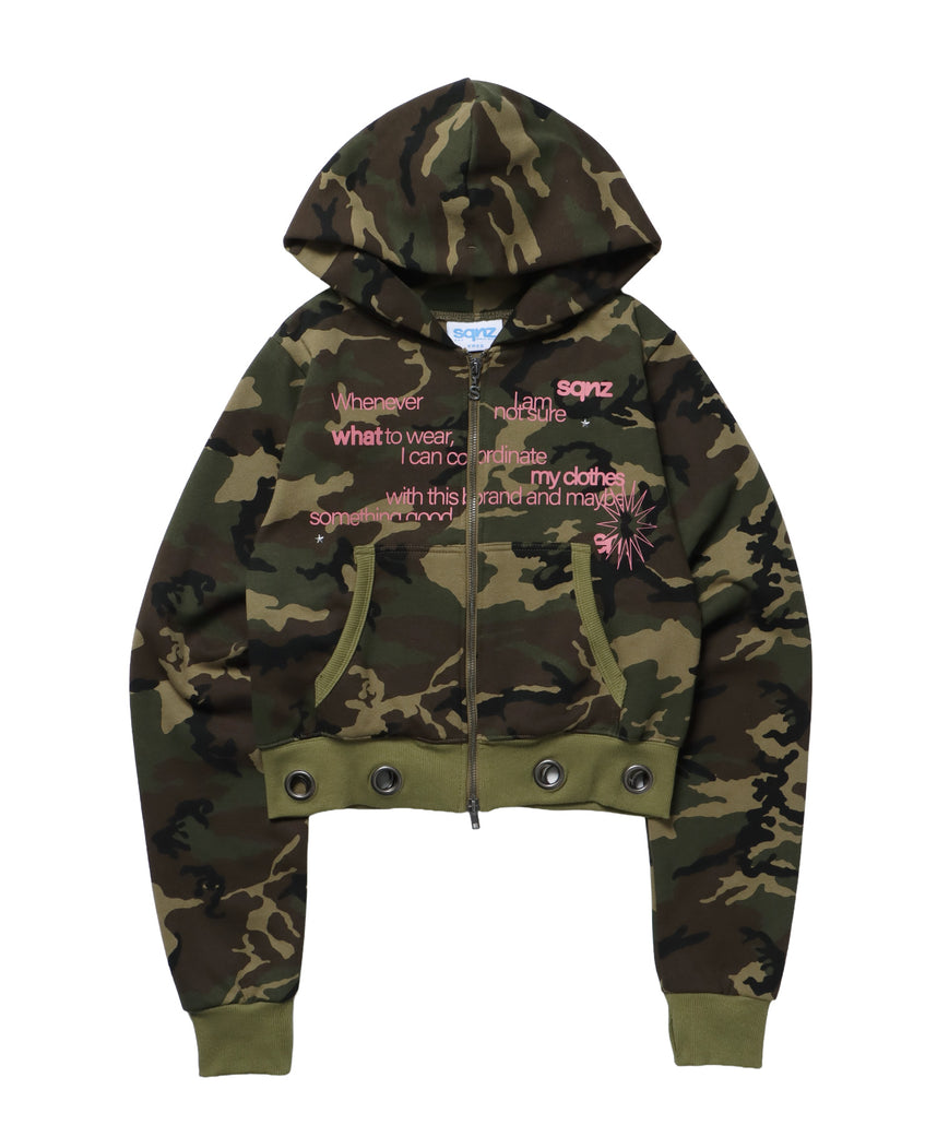 sqnz eyelet fit zip pk / レディース ジップパーカー フーディ ハトメ スタッズ ダフルジップ 裏起毛 ≪SET UP着用可能≫ 柄80