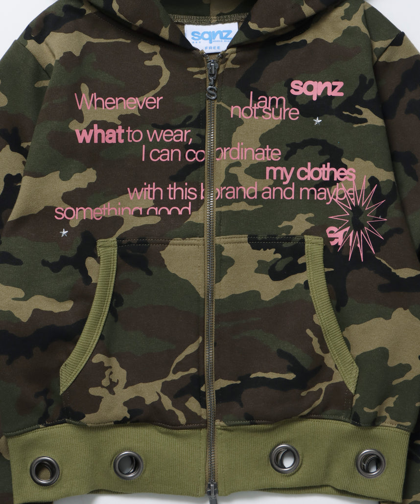 sqnz eyelet fit zip pk / レディース ジップパーカー フーディ ハトメ スタッズ ダフルジップ 裏起毛 ≪SET UP着用可能≫ 柄80