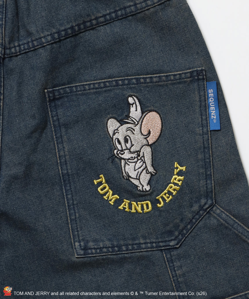 TJ STREET SHORTS DENIM / トムとジェリー ハーフパンツ ショーツ ジョーツデニム ワイド パンツ ボトムス 刺繍 加工 リジッド ワッペン ブルー