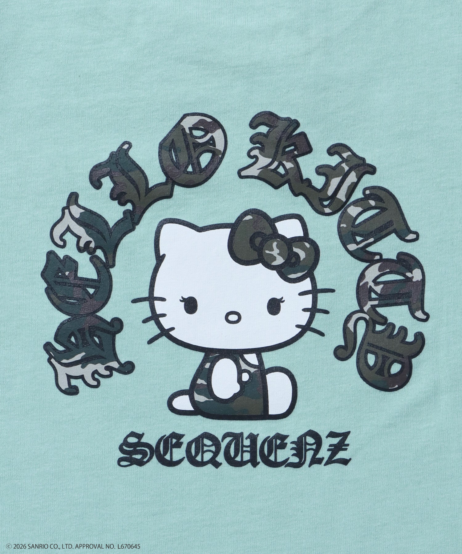 HK CIRCLE LOGO TEE / ハローキティ キティちゃん 半袖 クルーネック プリント ワンポイント ラインストーン プリント グリーン