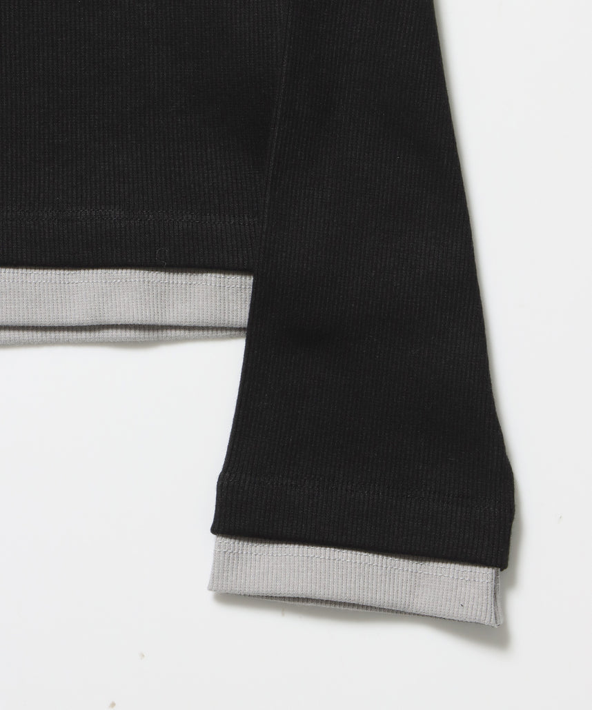 sqnz fake layered henley star l/s tee / 長袖 プリント ヘンリー フェイクレイヤード ツートーン ブラック