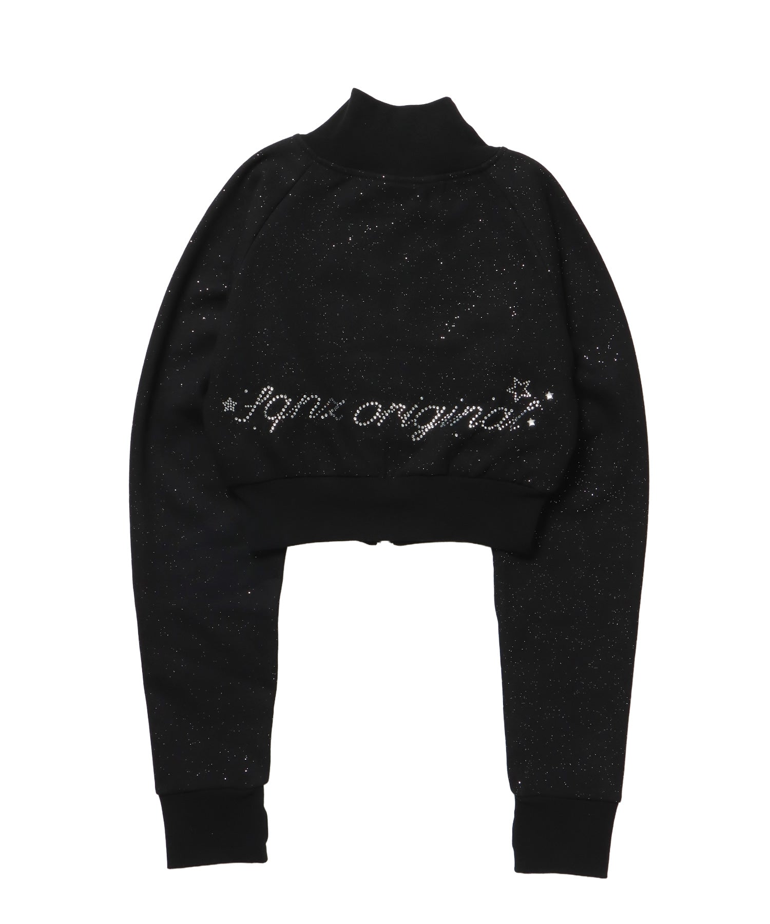sqnz glitter zip top / グリッター ダブルジップ ジップスウェット 裏起毛 ラインストーン 【セットアップ着用可能】 ブラック
