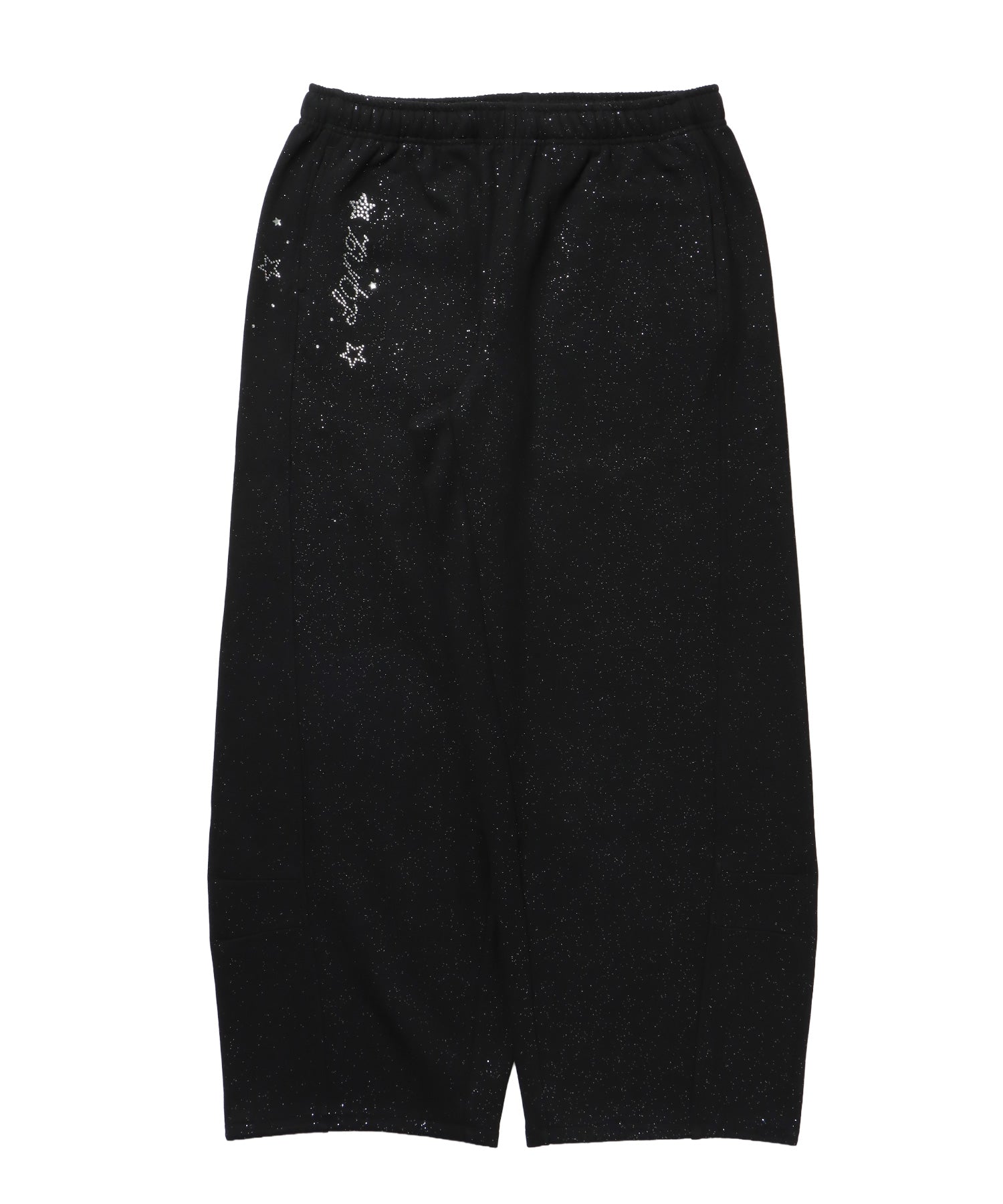 sqnz glitter sweat pants / グリッター スウェットパンツ ラインストーン ドローストリング ポケット 裏起毛 【セットアップ着用可能】 ブラック