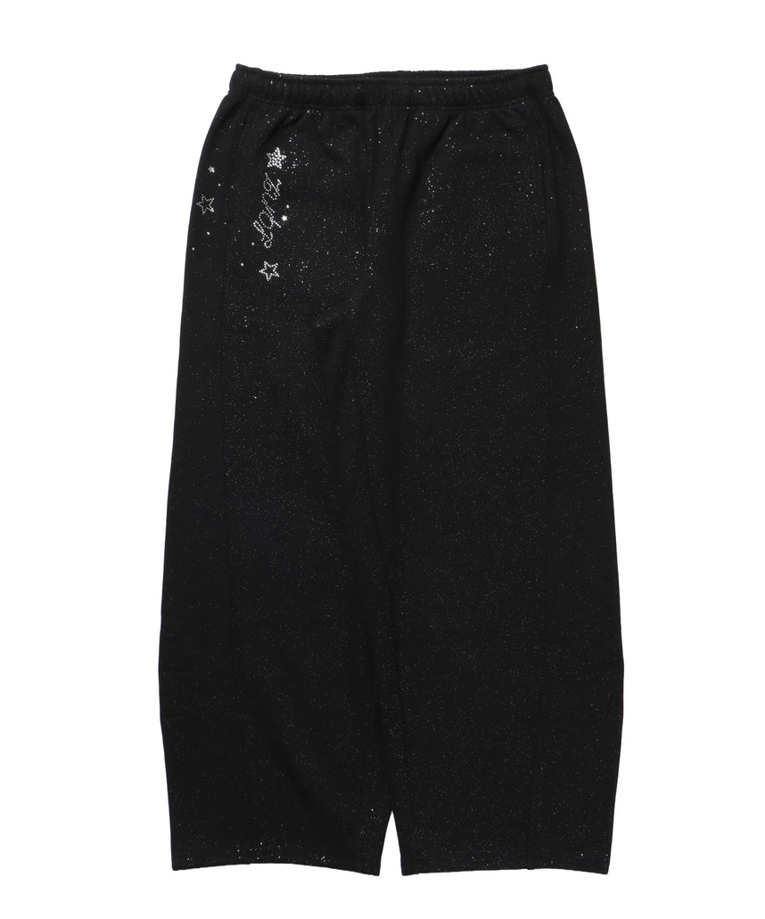 sqnz glitter sweat pants / グリッター スウェットパンツ ラインストーン ドローストリング ポケット 裏起毛 【セットアップ着用可能】 ブラック
