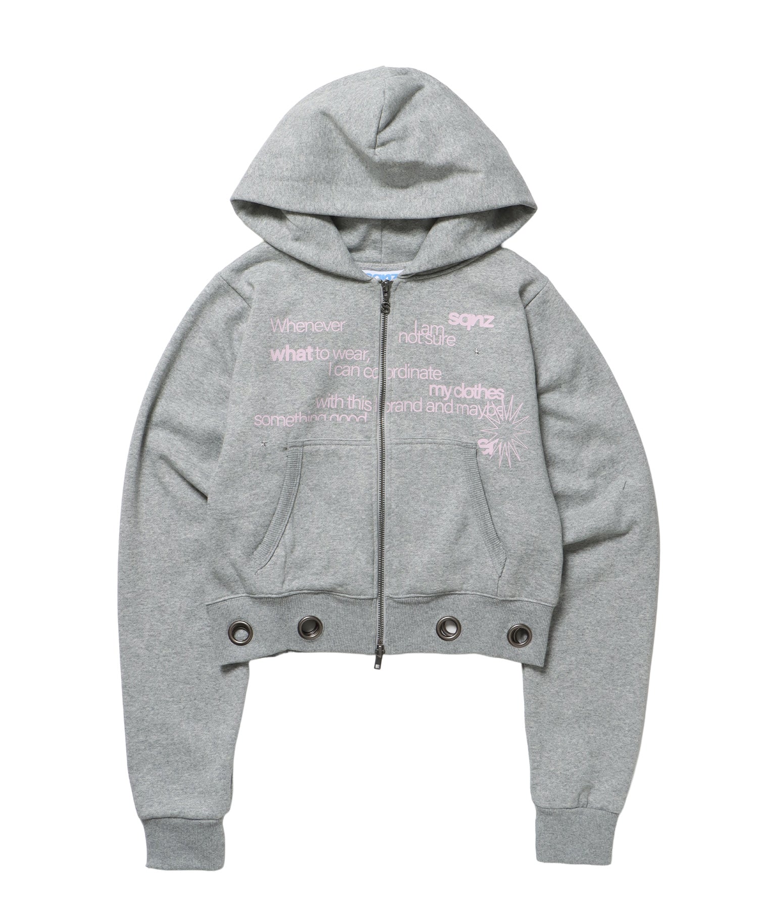 sqnz eyelet fit zip pk / レディース ジップパーカー フーディ ハトメ スタッズ ダフルジップ 裏起毛≪SET UP着用可能≫ グレー