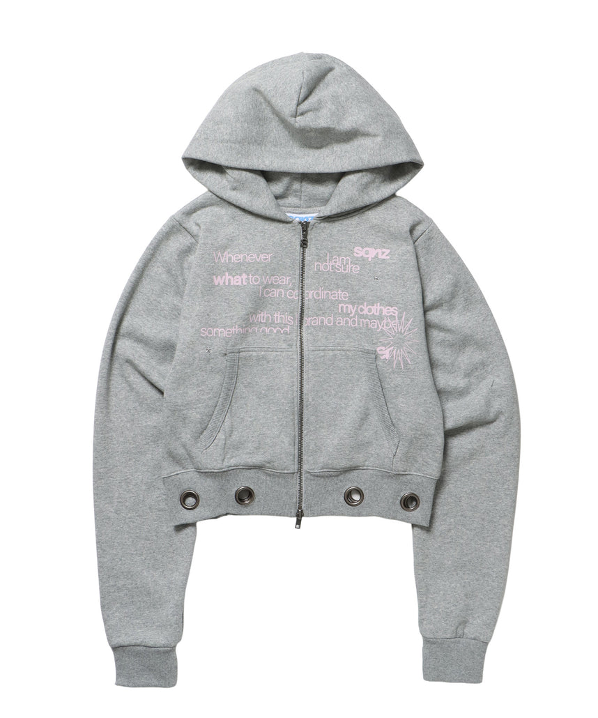 sqnz eyelet fit zip pk / レディース ジップパーカー フーディ ハトメ スタッズ ダフルジップ 裏起毛≪SET UP着用可能≫ グレー