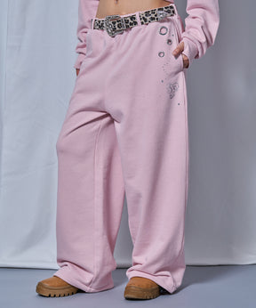 sqnz rhinestone & eyelet sweat pants / ラインストーン スウェットパンツ 裏毛 ハトメ ポケット 【セットアップ着用可能】 ライトピンク