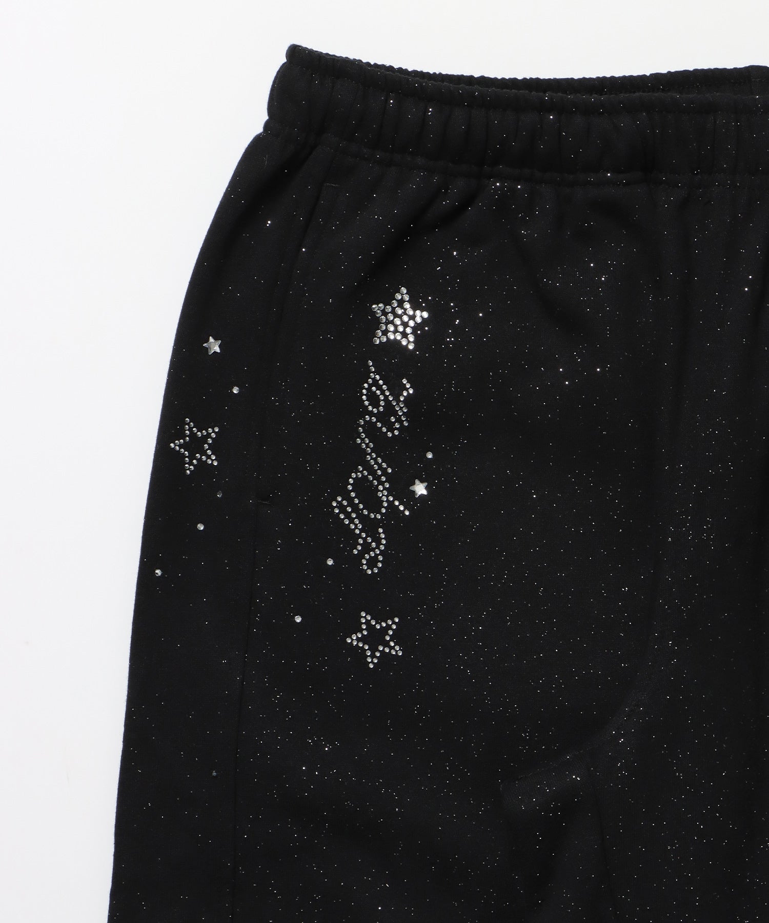 sqnz glitter sweat pants / グリッター スウェットパンツ ラインストーン ドローストリング ポケット 裏起毛 【セットアップ着用可能】 ブラック