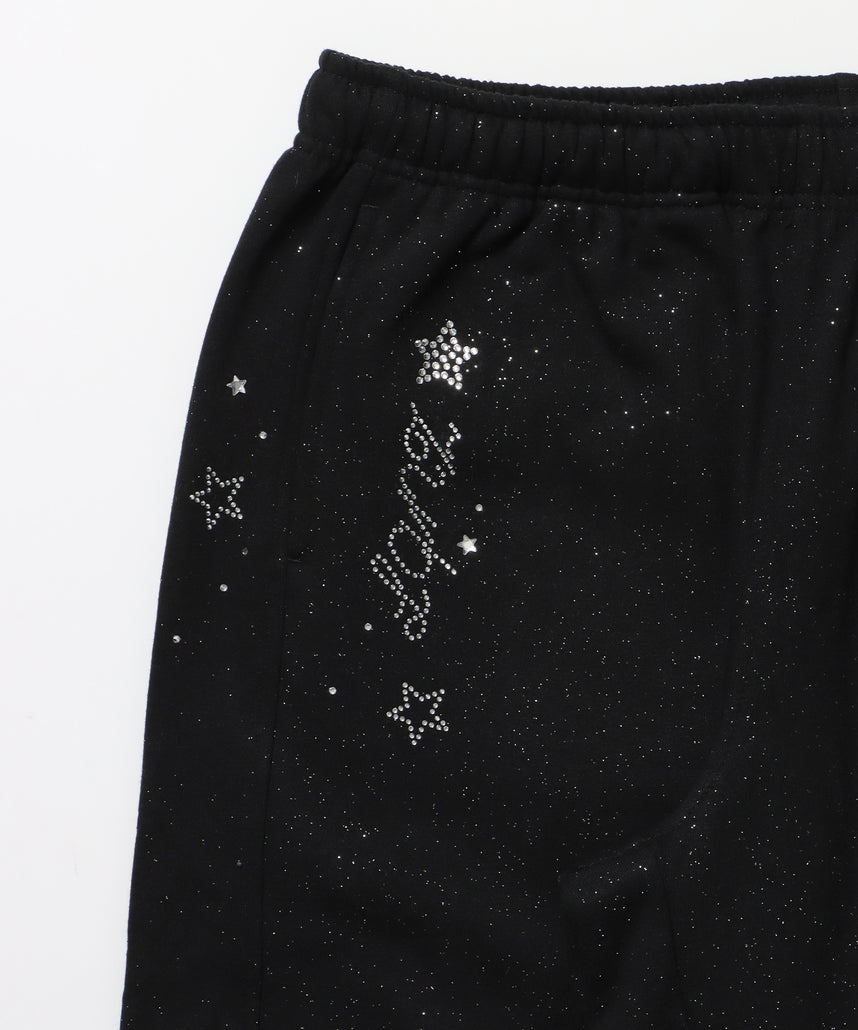 sqnz glitter sweat pants / グリッター スウェットパンツ ラインストーン ドローストリング ポケット 裏起毛 【セットアップ着用可能】 ブラック