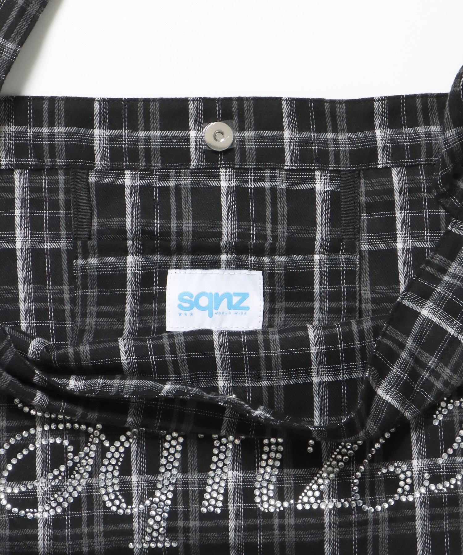 ≪予約商品≫sqnz favorite kira-kira totebag / ラインストーン バック チェック柄 2way ユニセックス ブラック