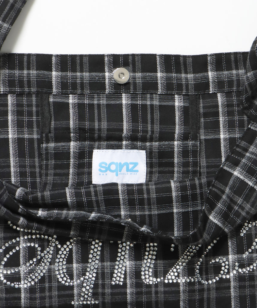 ≪予約商品≫sqnz favorite kira-kira totebag / ラインストーン バック チェック柄 2way ユニセックス ブラック