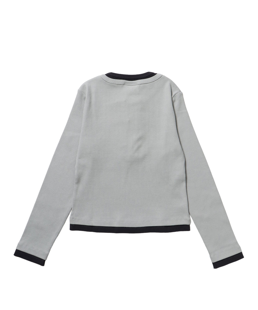 ※WEB限定 / バイカラーヘンリーネック長袖T / sqnz fake layered henley star l/s tee ライトグレー