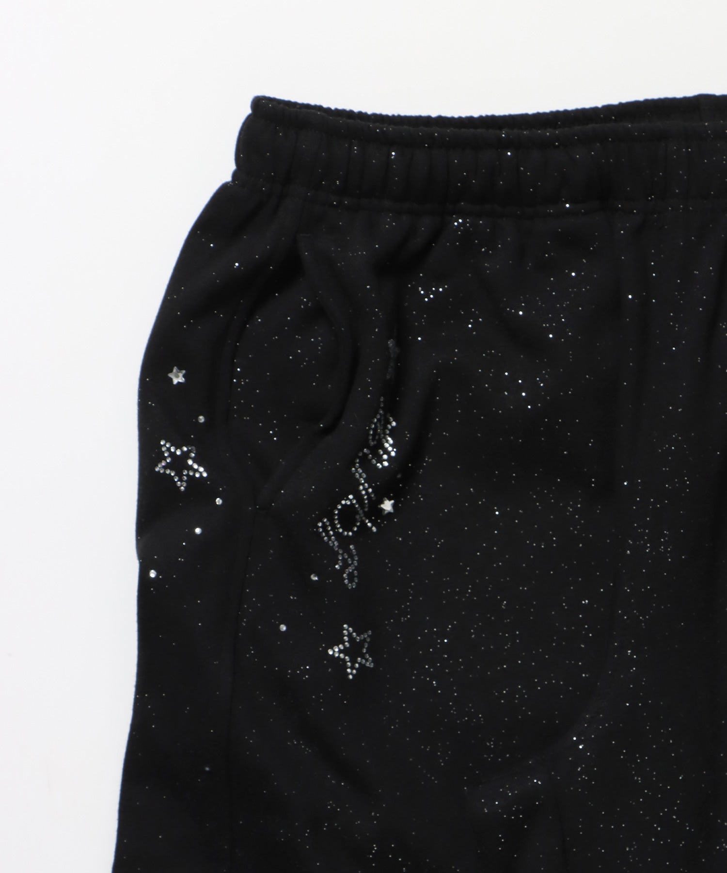 sqnz glitter sweat pants / グリッター スウェットパンツ ラインストーン ドローストリング ポケット 裏起毛 【セットアップ着用可能】 ブラック