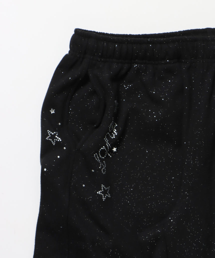 sqnz glitter sweat pants / グリッター スウェットパンツ ラインストーン ドローストリング ポケット 裏起毛 【セットアップ着用可能】 ブラック