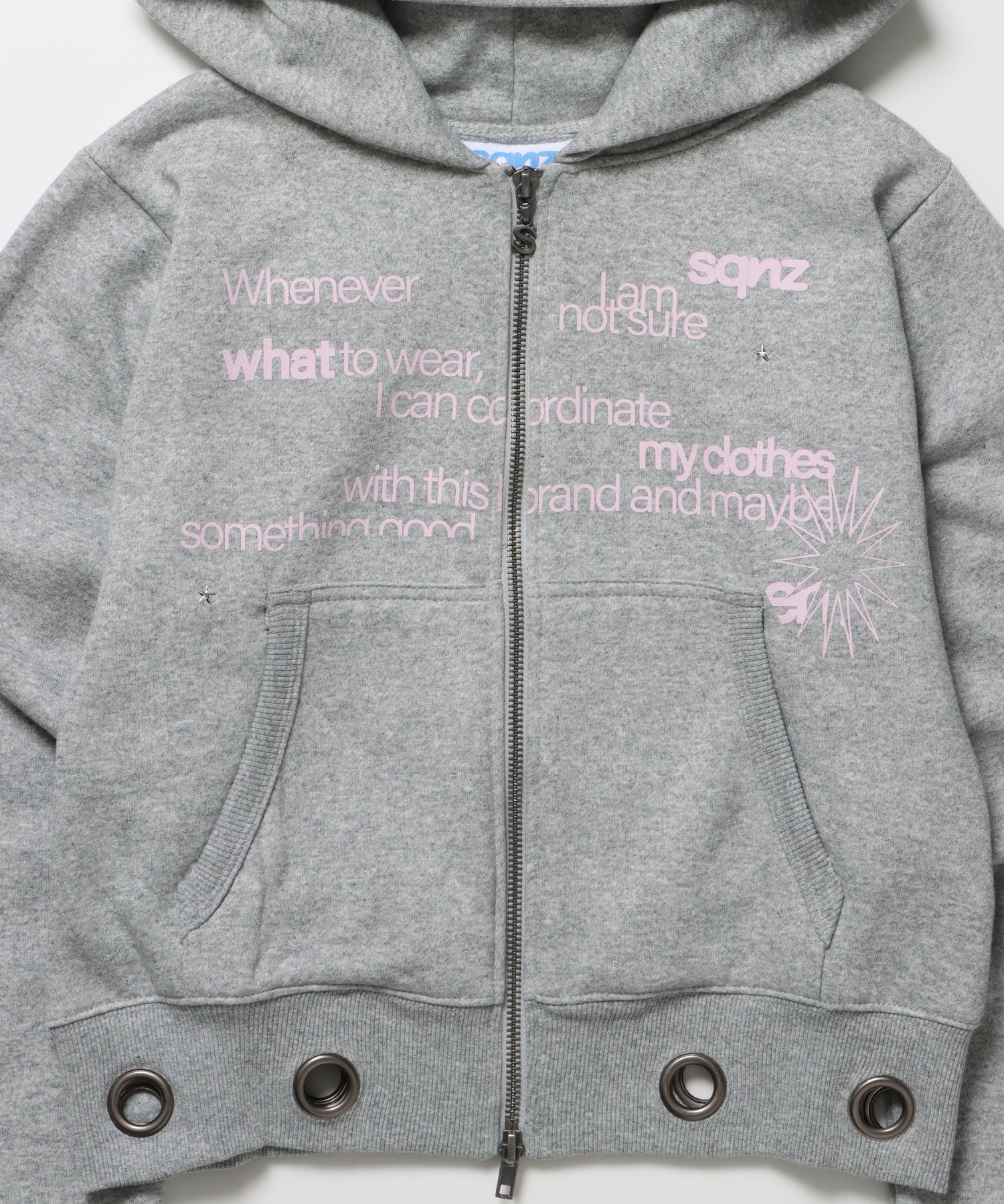 sqnz eyelet fit zip pk / レディース ジップパーカー フーディ ハトメ スタッズ ダフルジップ 裏起毛≪SET UP着用可能≫ グレー