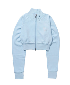 sqnz glitter zip top / グリッター ダブルジップ ジップスウェット 裏起毛 ラインストーン 【セットアップ着用可能】 スカイブルー