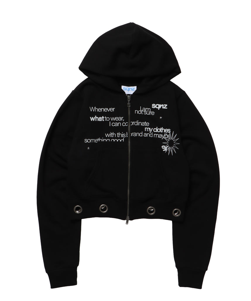 sqnz eyelet fit zip pk / レディース ジップパーカー フーディ ハトメ スタッズ ダフルジップ 裏起毛≪SET UP着用可能≫ ブラック